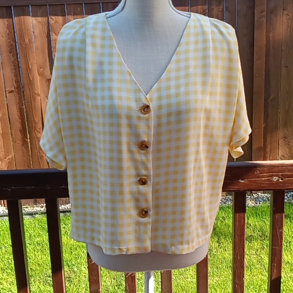 Elodie Yellow Gingham Button Down Blouse Medium